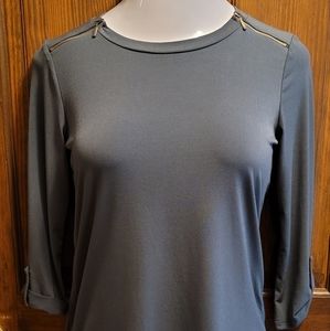 Sweet Rain Army Green with Gold Zippers 3/4 Sleeve Shirt Sz S